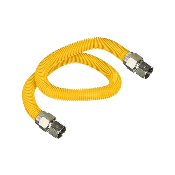 Flextron Gas Line Hose 3/8'' O.D.x24'' Len 1/2"x3/8" FIP Fittings Yellow Coated Stainless Steel Flexible FTGC-YC14-24E - main